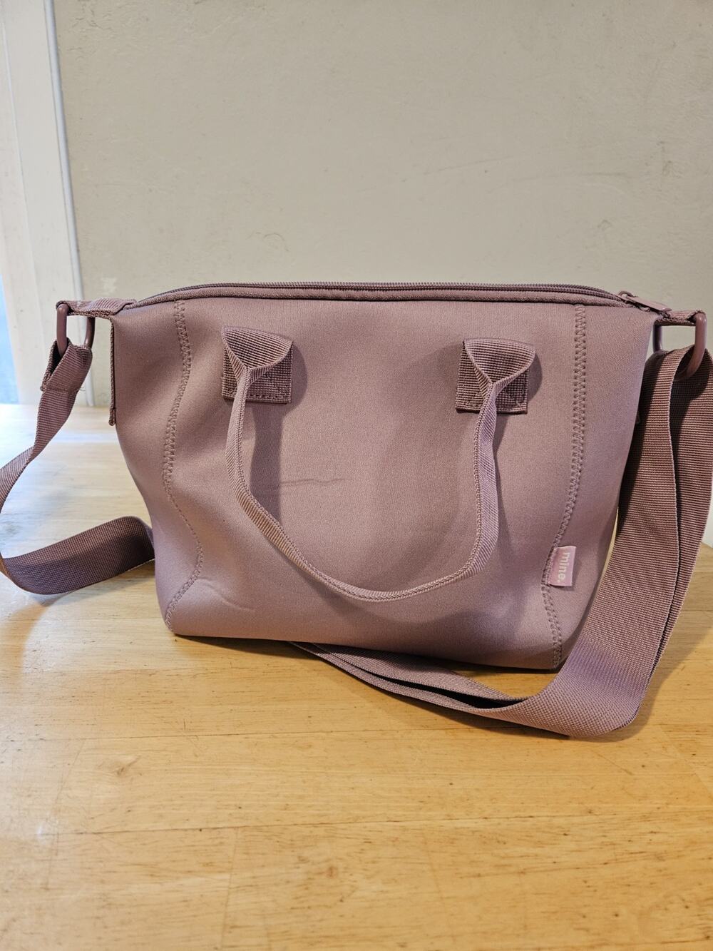MINE Mauve Neopreen Crossbody Bag Zip Closure Double Handles Women